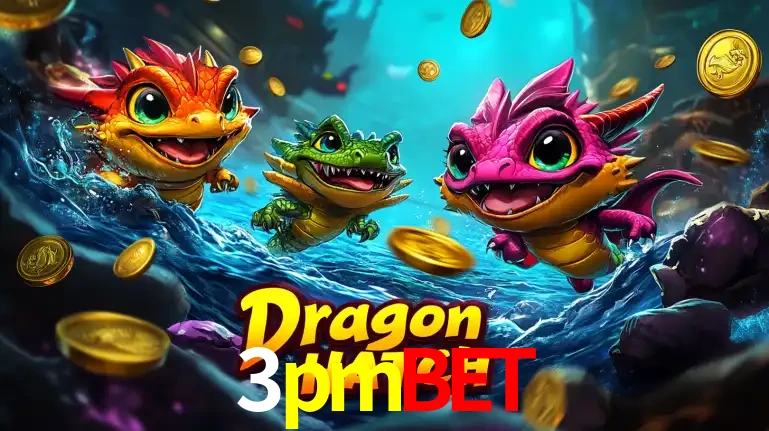 Arte promocional do jogo Dragon Hatch com três adoráveis dragões bebês nadando entre moedas de ouro, um dos slots mais divertidos para jogar no cassino 3pmbet.