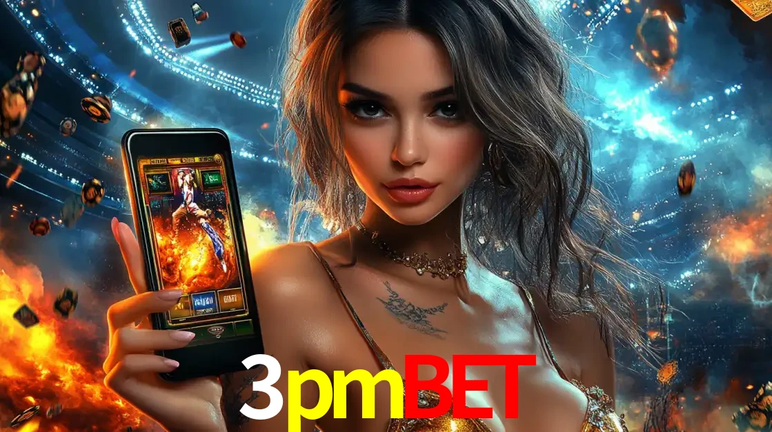 Mulher segurando um celular com um jogo de slot em destaque, tendo como fundo um estádio vibrante, simbolizando a emoção de jogar no cassino móvel 3pmbet.